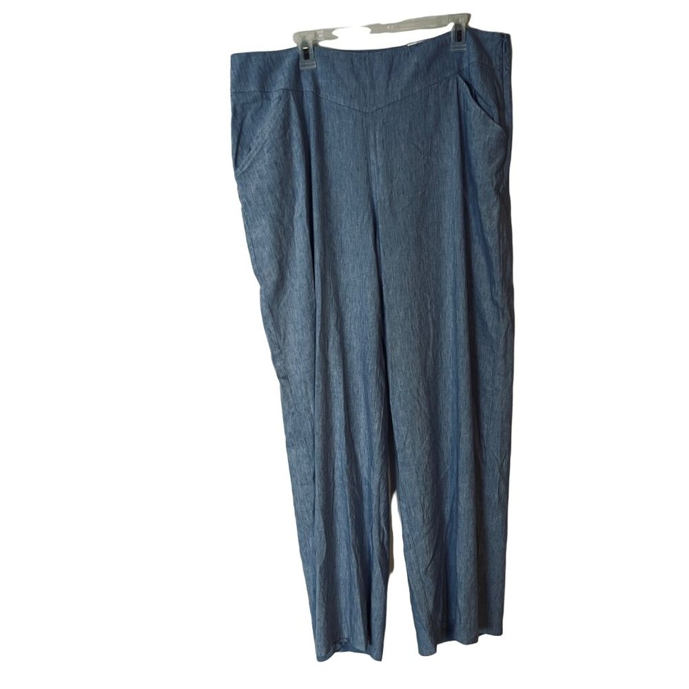 NEW Inc Linen Pants Blue High Status DC Wide Leg Chambray Mid Rise Size 18